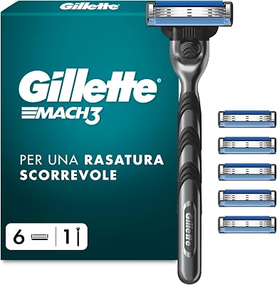 Mach 3 Rasoio Barba Manuale, 6 Lamette Uomo, Multicolore