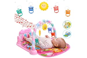 Tapete de Atividades Musical com Piano para Bebê, Rosa | Arco de Brinquedos Interativos, Estampado, Cores Vibrantes