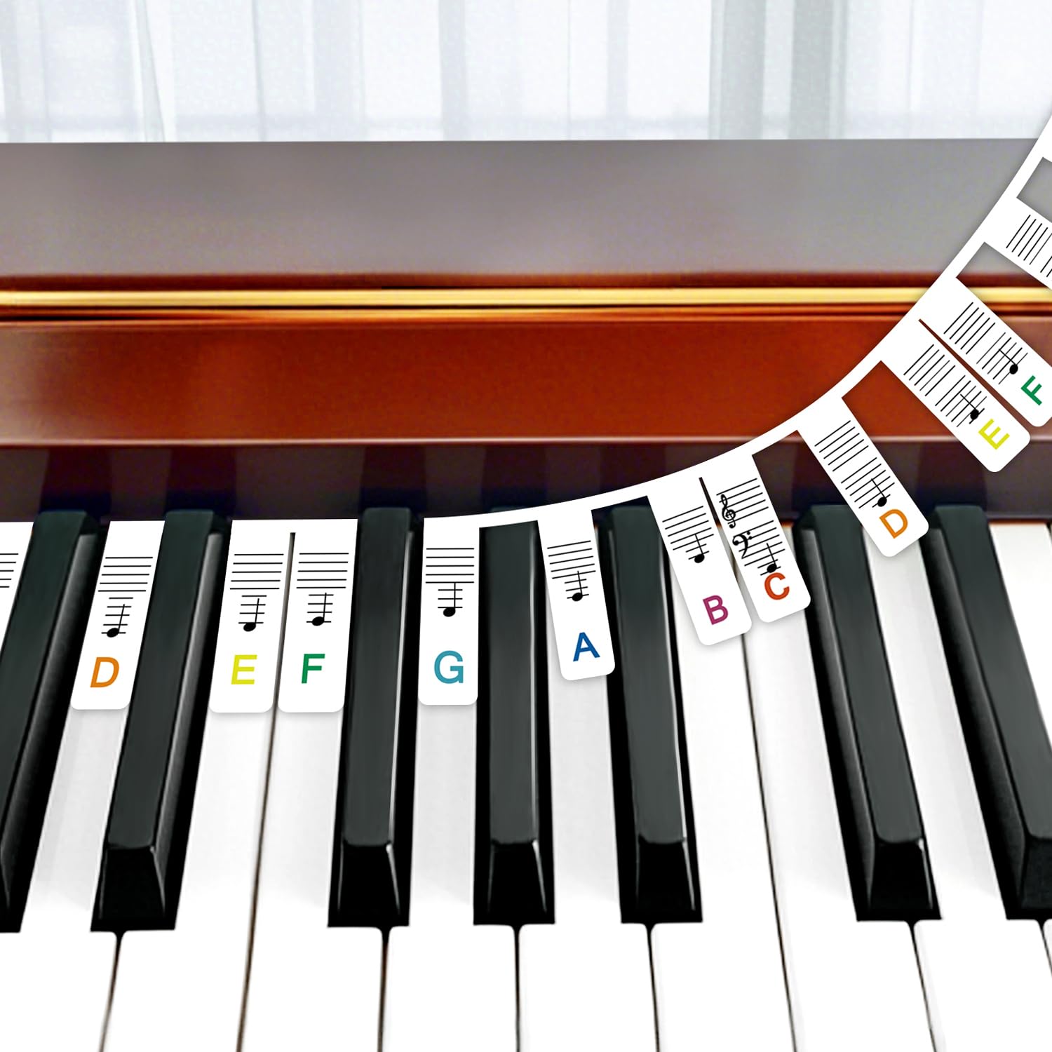 Removable Piano Keyboard Stickers for Beginners, Reusable Silicone Piano Key Labels for 88-Key Full-Size Keyboards – No Residue, Easy Learning for Kids & Adults (Color)
