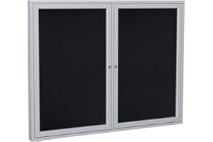 Ghent 36" x 48" 2-Door indoor Enclosed Recycled Rubber Bulletin Board, Shatter Resistant, with Lock, Satin Aluminum Frame,Black (PA234TR-BK) ,Made in the USA
