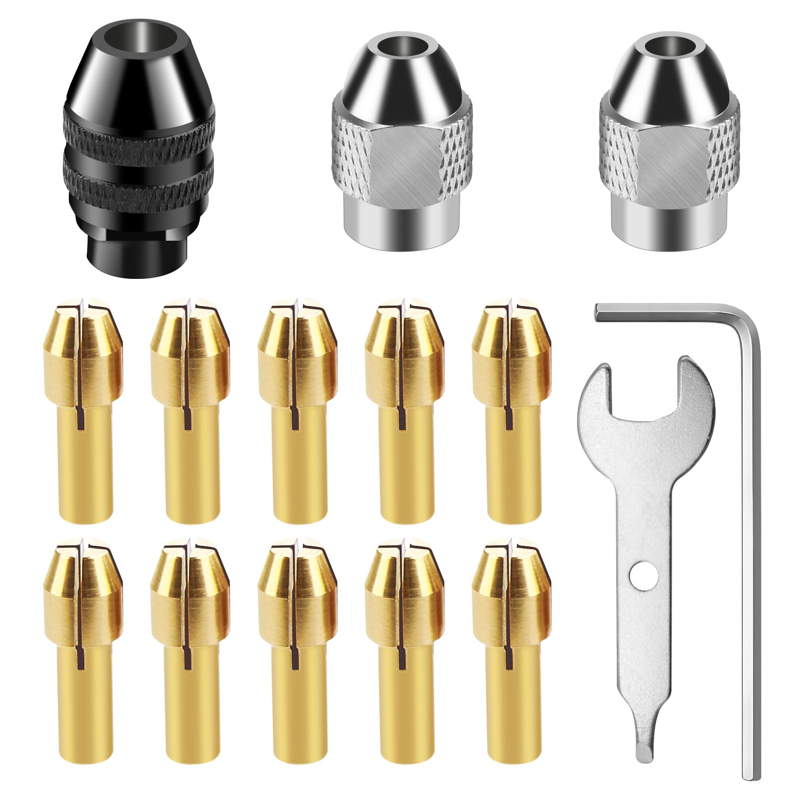 15Pcs Multi Chuck Set for Dremel Collet Nut Kit Brass Collet Set 0.5-3.2mm Shank Replacement Keyless Quick Change Chuck Accessory Compatible with Dremel（3000 4000 7700 8200）