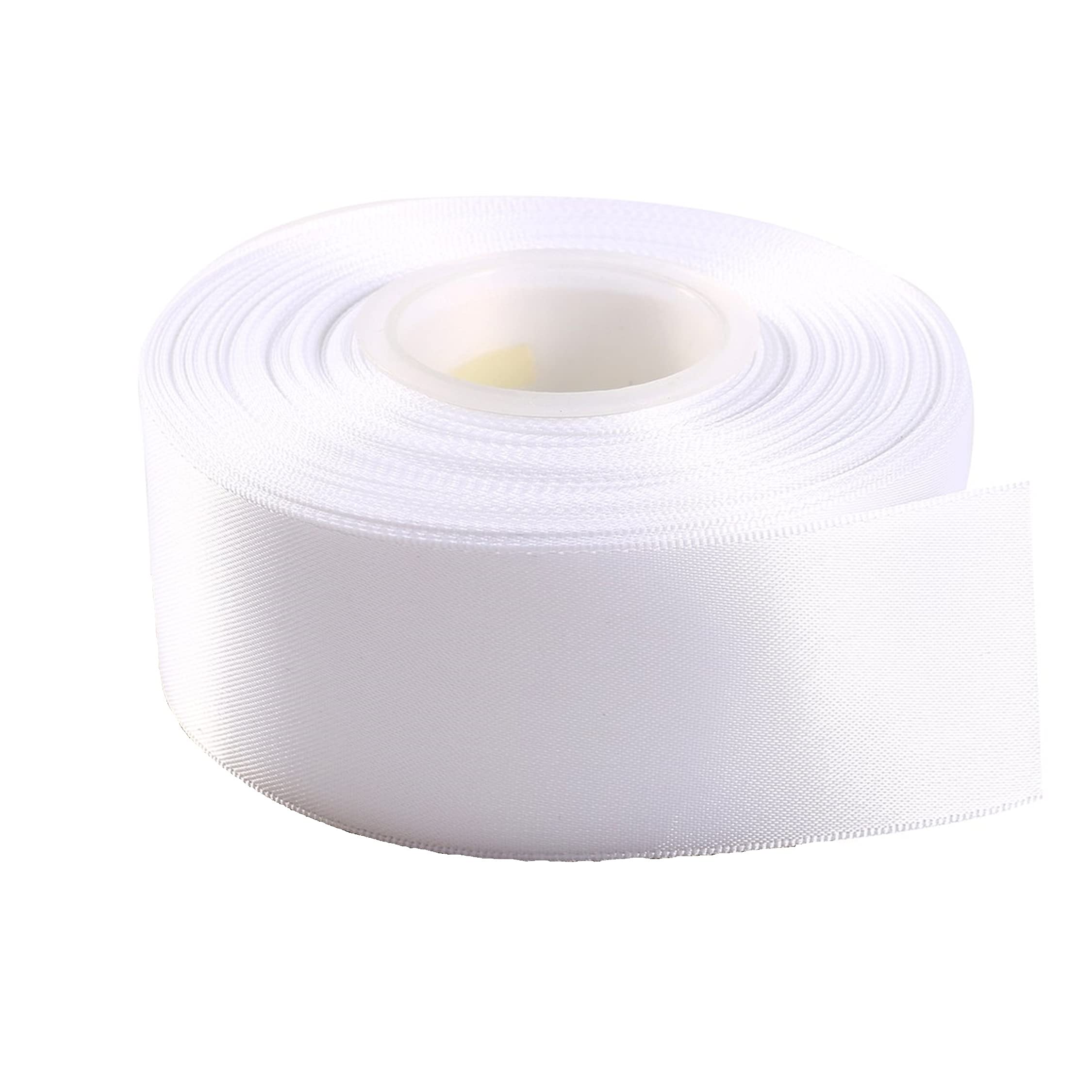 Double Faced Satin Ribbon -23 Metre, Perfect for Wedding, Gift Wrapping, Bow Making, Crafts, Decorations, Party, Sewing, Christmas & Other Projects (50mm X 23 Metres, White)