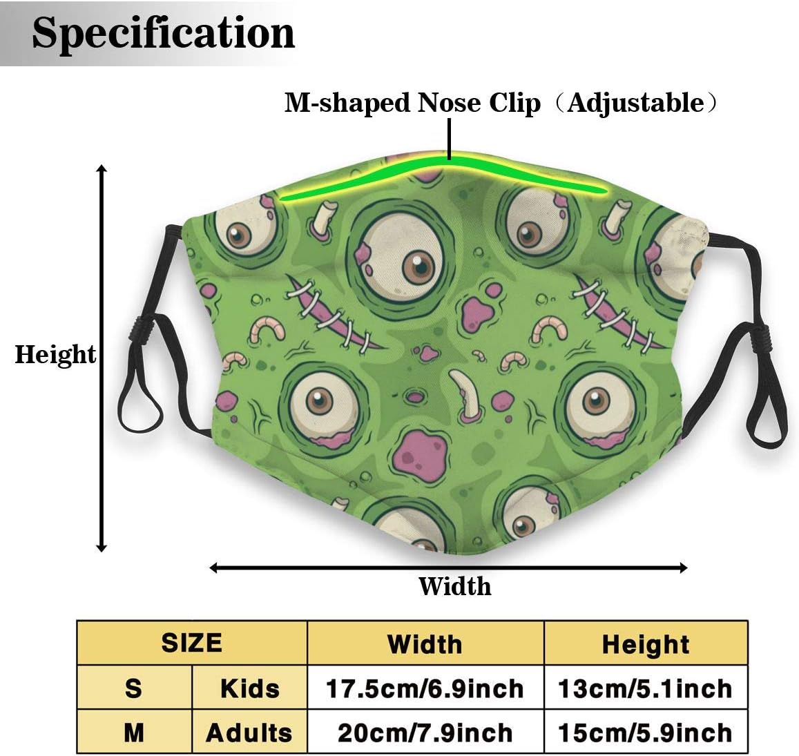 MINIKENS Zombie N95 Mouth Mask,Replaceable Filter PM2.5 Mask Personality Print Anti-Pollen Mask Anti-Dust Infective Mask with Replaceable N95 Filter. Free Two Filters