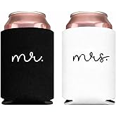 Pink Palm Co. Wedding Can Coolers Set of 2 – Foam Koozies for Bride and Groom, Wedding Toast, Engagement Gift, Honeymoon, Bridal Shower, Beverage Insulators | Mr. & Mrs.