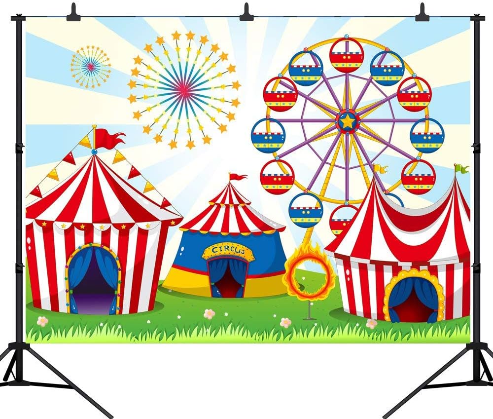 DePhoto 10X8FT Cartoon Fun Circus Carnival Party Seamless Vinyl Photography Backdrop Photo Background Studio Prop PGT133C