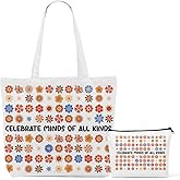 Autism Awareness Stuff Canvas Tote Bag Grocery Bags Beach Tote Bag for Women with inner Pocket Retro Mental Health Inspirational Birthday Appreciation Gifts for Women Therapy Nurse Doctor Teacher