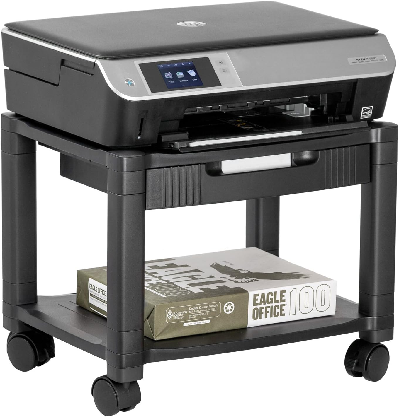 Halter LZ-306A Mini Rolling Printer Cart Machine Stand with Cable Management - Holds Up to 75 Pounds (Black) : Office Products
