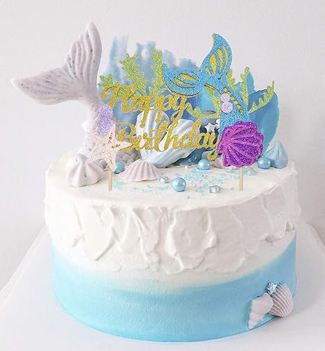Amazon Com Penta Angel Gold Glitter Mermaid Happy Birthday Cake