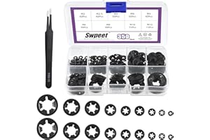 Swpeet 350Pcs 9 Sizes Manganese Steel Internal Tooth Lock Washers with Tweezers Kit, M2 M2.5 M3 M4 M5 M6 M8 M10 M12 Spring Pu
