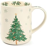 LINVIA 18 oz Large Ceramic Coffee Mug, Porcelain Tea Cup with Big Handle | Garden Floral Teacup, Microwave Dishwasher Safe (Winter, Christmas Tree and Snowman)