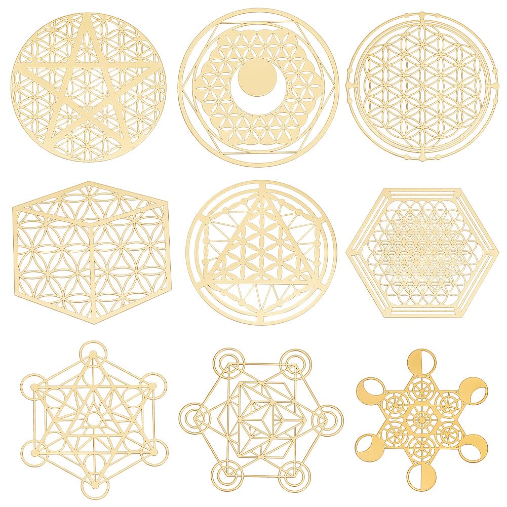 OLYCRAFT 9 Pcs Sacred Geometry Copper Stickers Flower of Life Decals Stickers Energy Tower Material for DIY Scrapbooks, Resin Crafts Phone and Water Bottle Decorations