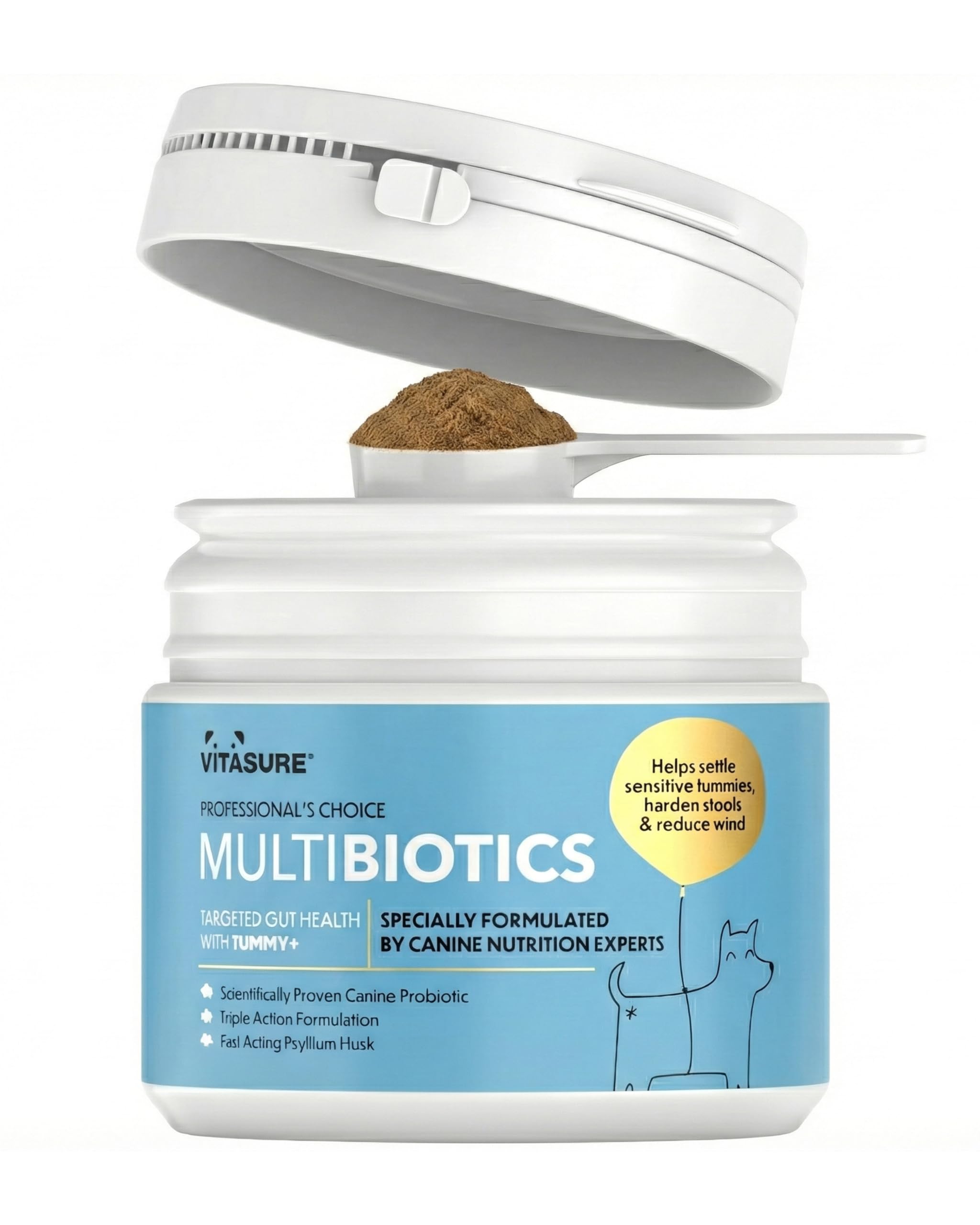 Vitasure Probiotics for Dogs - Prebiotics & Para-Probiotics to Promote Gut Health | Fibre Supplement for Sensitive Stomach Support | Daily Digestive Powder with Natural Ingredients | Made in UK, 300g