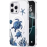 FEWGEY Summer Clear Phone Case for iPhone 16 Pro Compatible with MagSafe, Sea Turtle Beach Blue Ocean Shell Water Grass Design Shock Proof Heavy-Duty Protection for Men Women Girls