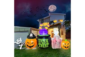 JOYEASE 8TF Halloween Inflatables Pumpkin Medicine Pot Tombstone Decoration,Blow Up Yard Decor Halloween Yard Inflatables Build-in LED Lights fo Lawn Party Garden Outdoor