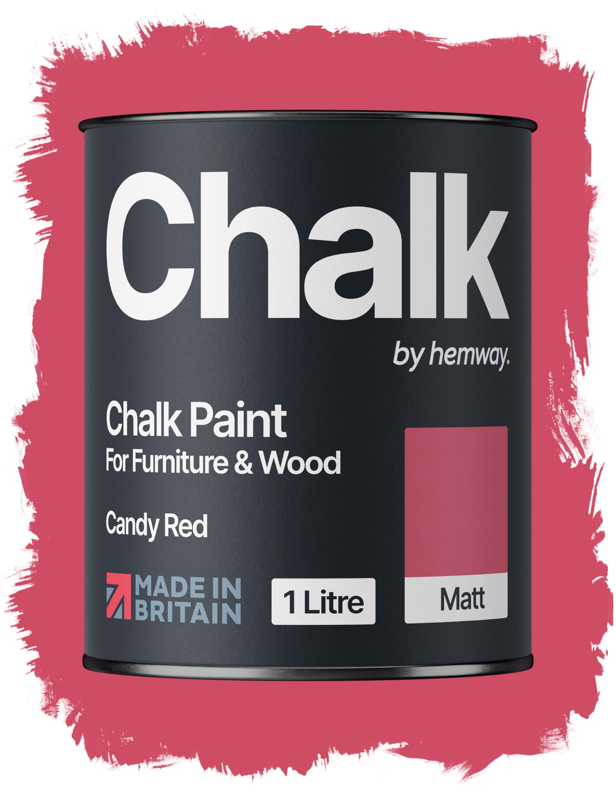 Hemway Chalk Paint Candy Red Furniture Paint 1L, Matt Finish Shabby Chic, Chalk Furniture & Walls, Quick Dry & 1 Coat
