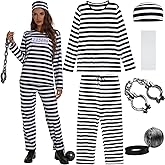 ZeroShop Prisoner Halloween Costume Women, Jail Costume Adult Jumpsuit Convict Jailbird Outfit Shirt Pants