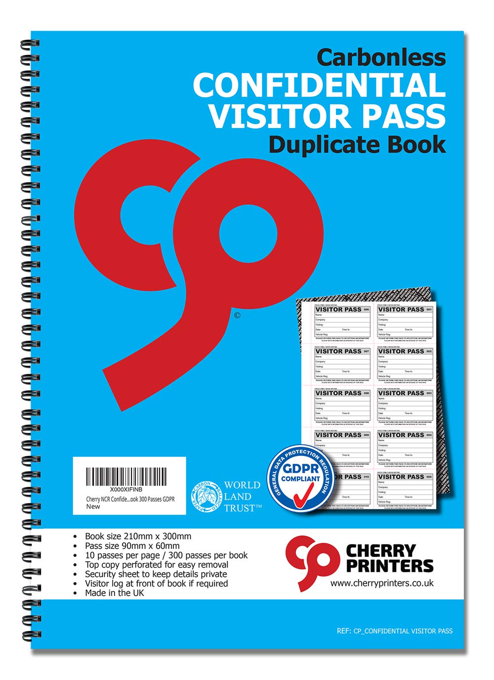 Cherry NCR Confidential Visitor Pass 90mm x 60mm Duplicate Book 300 Passes GDPR