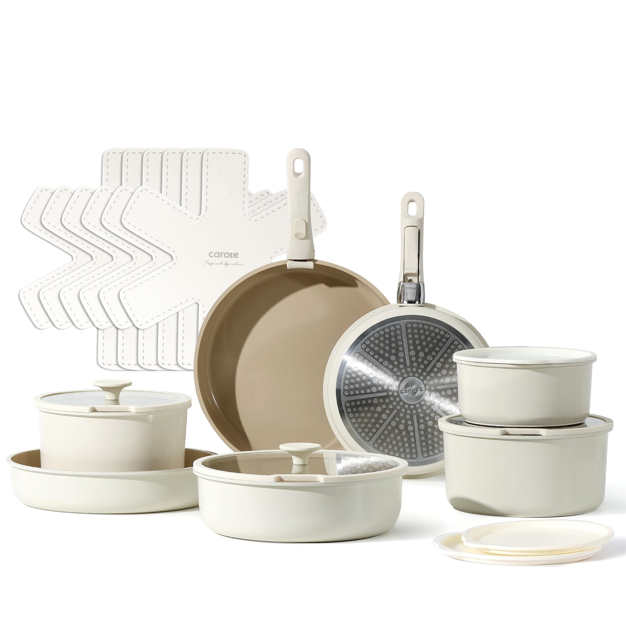 CAROTE 21pcs Detachable Handle Pots and Pan Set, Ceramic Nonstick