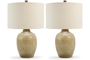 Signature Design by Ashley Jairgan 23.25" Bohemian Polyresin Table Lamp Set, 2 Count, Light Brown & Beige