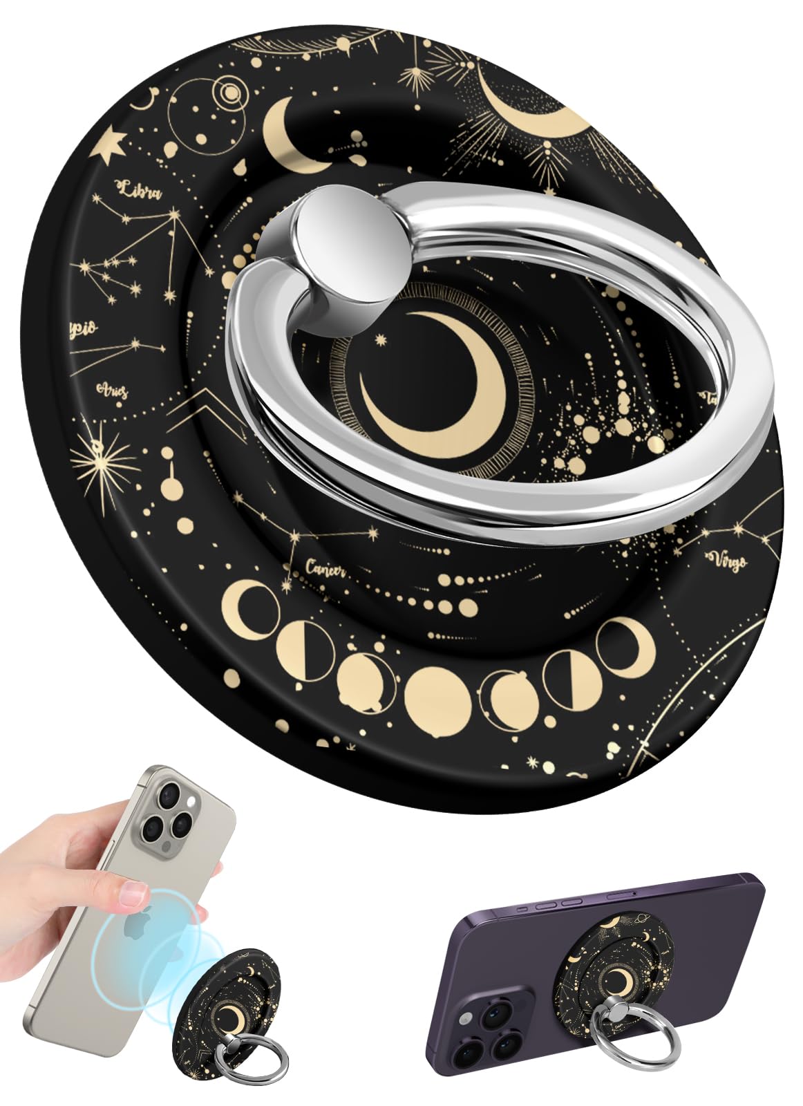 Photo 1 of Lotadilo for Magnetic Phone Ring Holder Compatible with MagSafe for Women - Cute Design Magnet Phone Grip Ring Stand Kickstand for iPhone 16 Pro Max/16 Pro/16/15/14/13/12 Series, Sun Moon