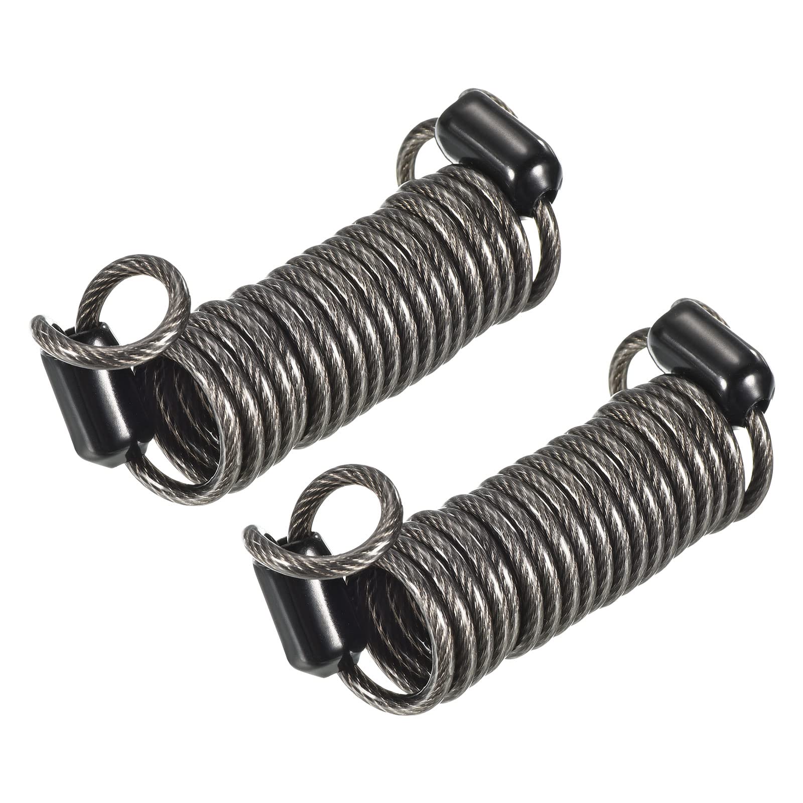 PATIKIL Security Steel Cable 2.5mm x 1m/3.28ft Coated Spring Luggage Lock Wire Rope with Double Loop Black 2 Pack