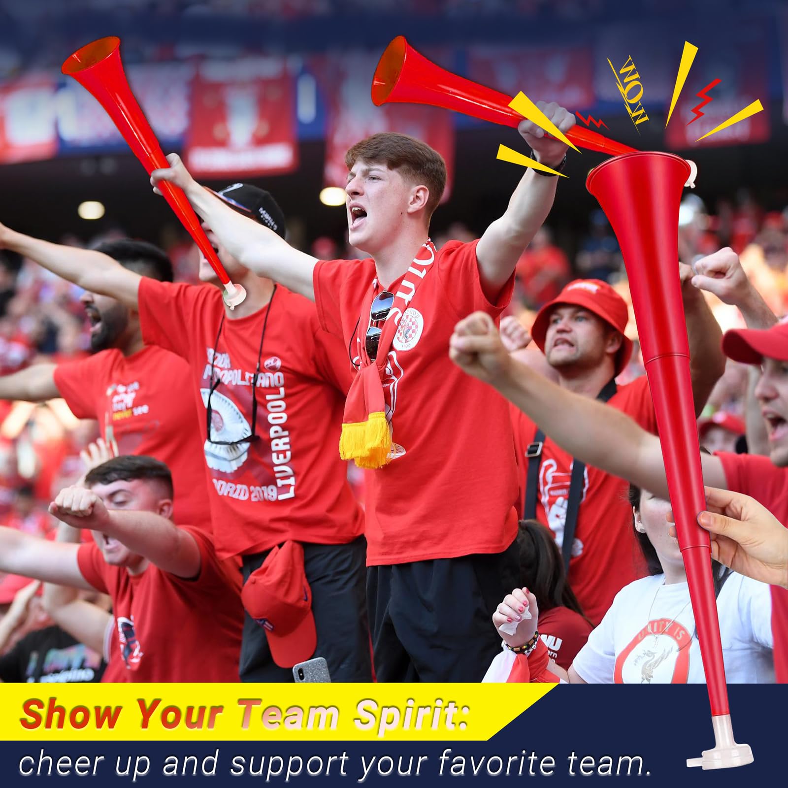 Collapsible Stadium Horn 24 Inch Vuvuzela Plastic Trumpet Horn Blow Horn Noisemakers Loud Sound Soccer Horn Cheer Horn for Sporting Events Graduation Games School Party Supplies Favors Accessories