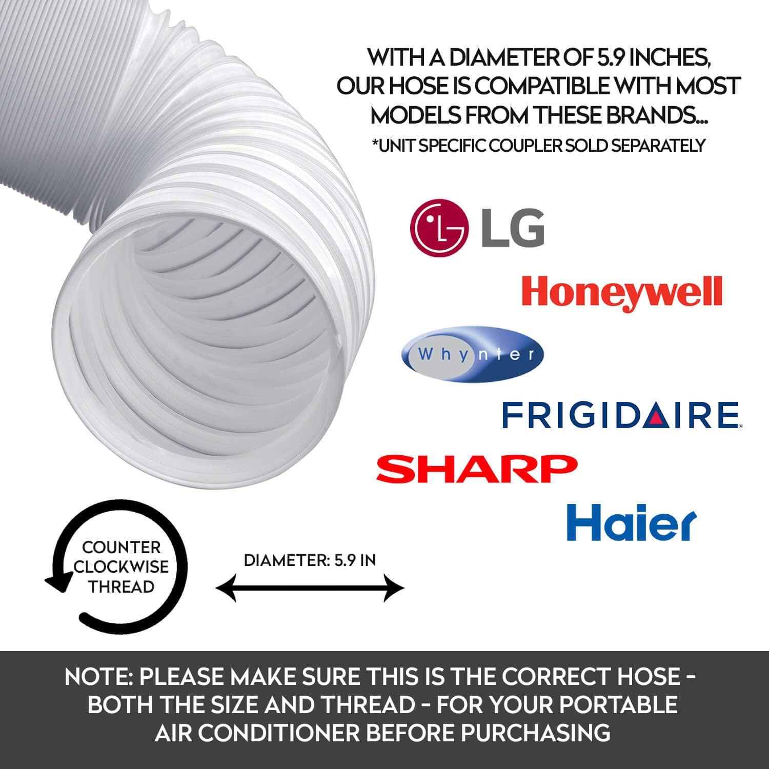 Air Conditioner Portable Exhaust Hose by BELLEFORD - 5.9 in Diameter Size - Universal Flexible Counter-Clockwise Room Airconditioners AC Vent Replacement Tube - Window Kit Extension Accessories Parts: Home & Kitchen
