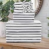Oliven 8 Pcs Black White Cabana Stripe Large Bath Towel Set Oversize Bath Sheet-2 Bathroom Towels,2 Hand Towels,4 Washcloths Soft Jumbo Absorbent Towel Quick Dry Beach Chair Spa Gym Hotel Towel