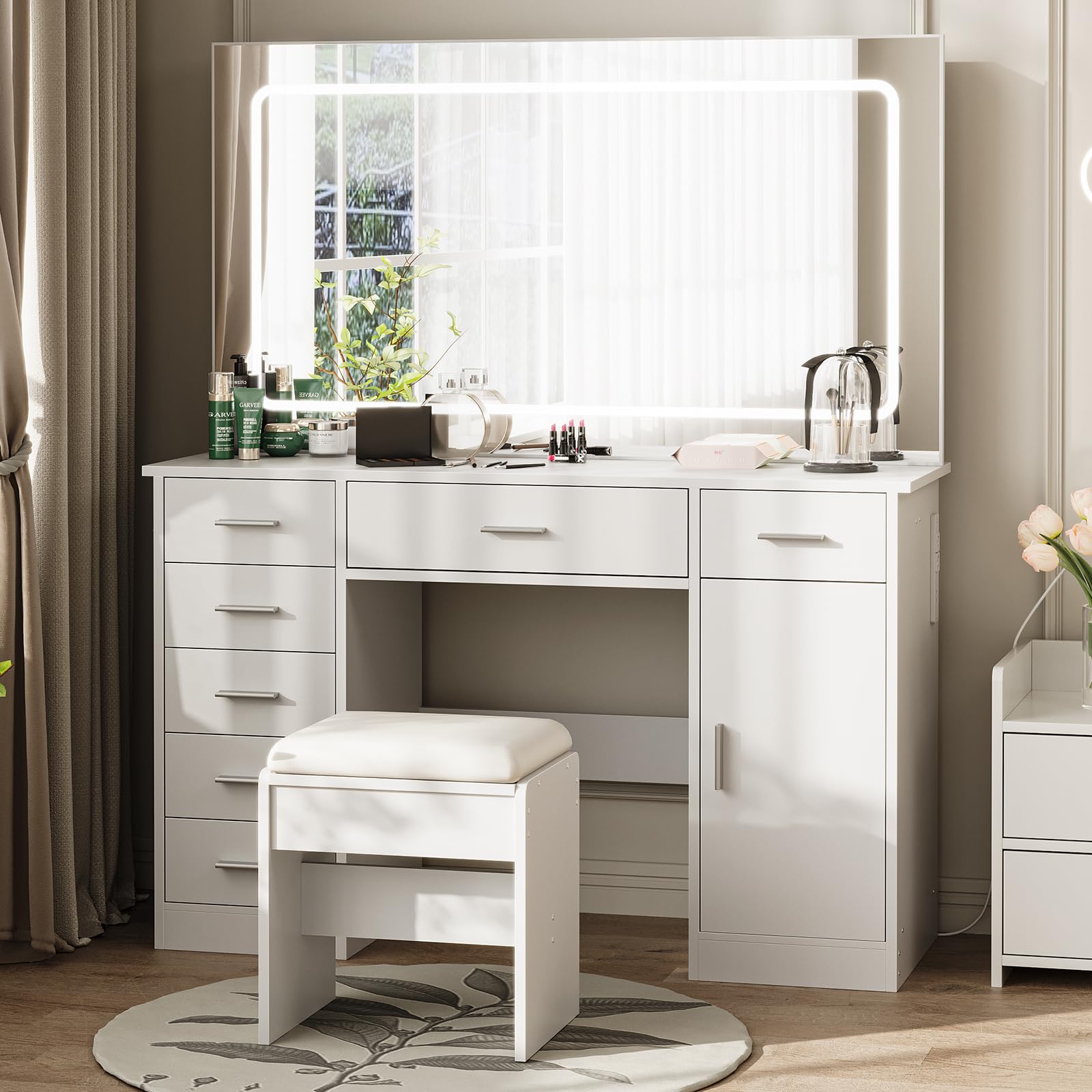 Photo 1 of ***Selling for parts only***IDEALHOUSE Vanity Desk with Mirror and Lights, White Makeup Vanity with 7 Drawers, 3 Light Mode and Brightness Adjusted, Dressing Table with Hairdryer Holder for Bedroom
