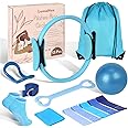 HGKZJSL Pilates Ring Essentials Kit for Women, Home Workout Equipment Set with 9.8” Ball, Resistance Bands, Magic Circle, Accessories, Pilates Set for Beginners, Toning, Fitness Gift Idea