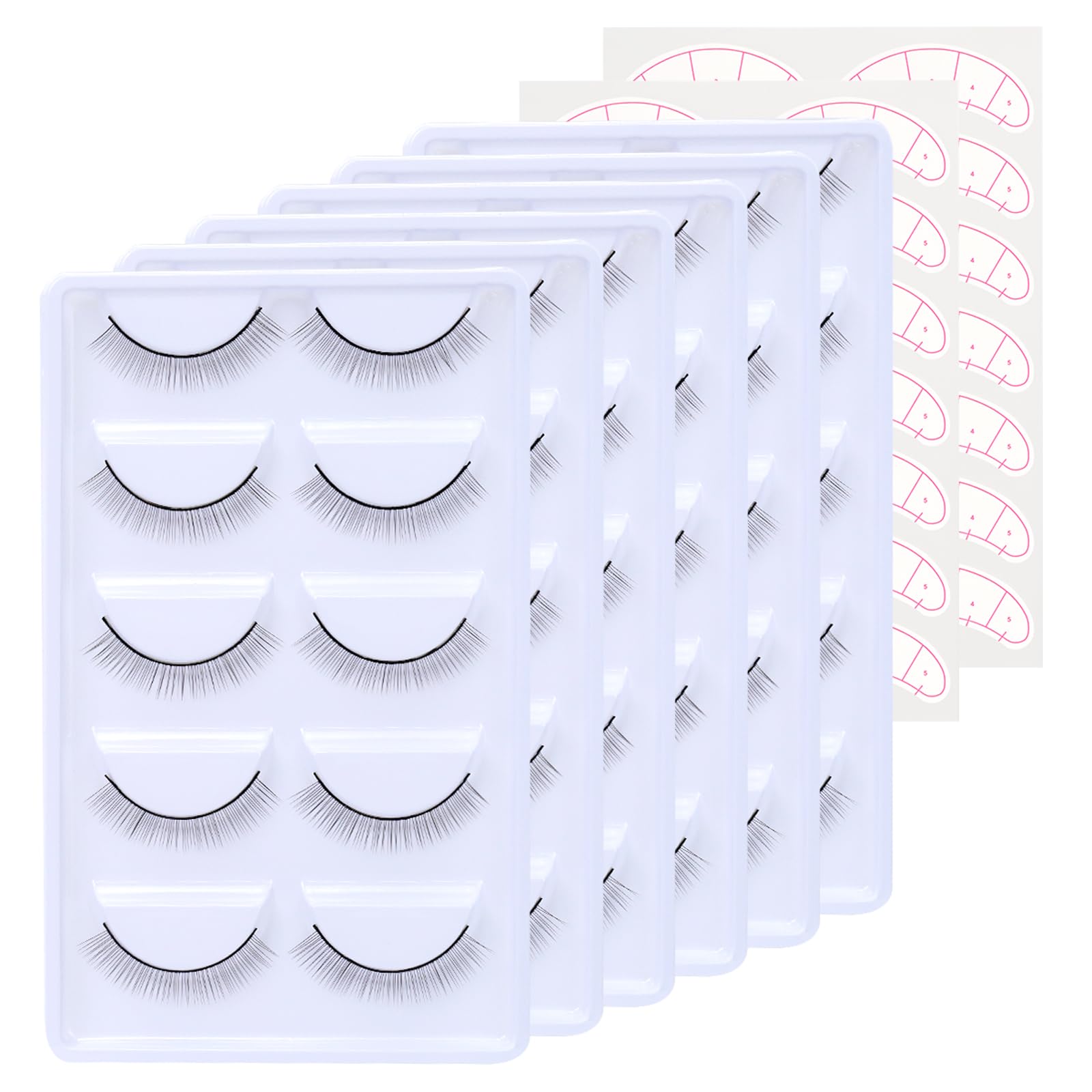 30 Pairs Practice Lashes for Eyelash Extensions Supplies Training Eye Lash Strips Self Adhesive Mimic Natural Eyelash in 7 Bulks by EMEDA