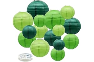 Meiduo Paper Lanterns Party Decorations Green - Hanging Paper Lanterns Indoor Outdoor - Football Theme Birthday Baby Shower Graduation Wedding St. Patrick's Day Party Supplies, 15pcs