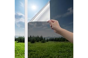 Haton Window Privacy Film One Way Window Tint for Home, Sun Blocking Anti UV Heat Control Reflective Mirror Vinyl, No Glue Static Cling Glass Door Window Covering, Black Silver,17.5 x 78.7 Inches