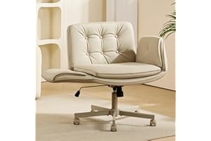Criss Cross Chair with Armrests & Wheels, PU Leather ADHD Criss Cross Office Chair, Comfortable Adjustable Wide Swivel Comput