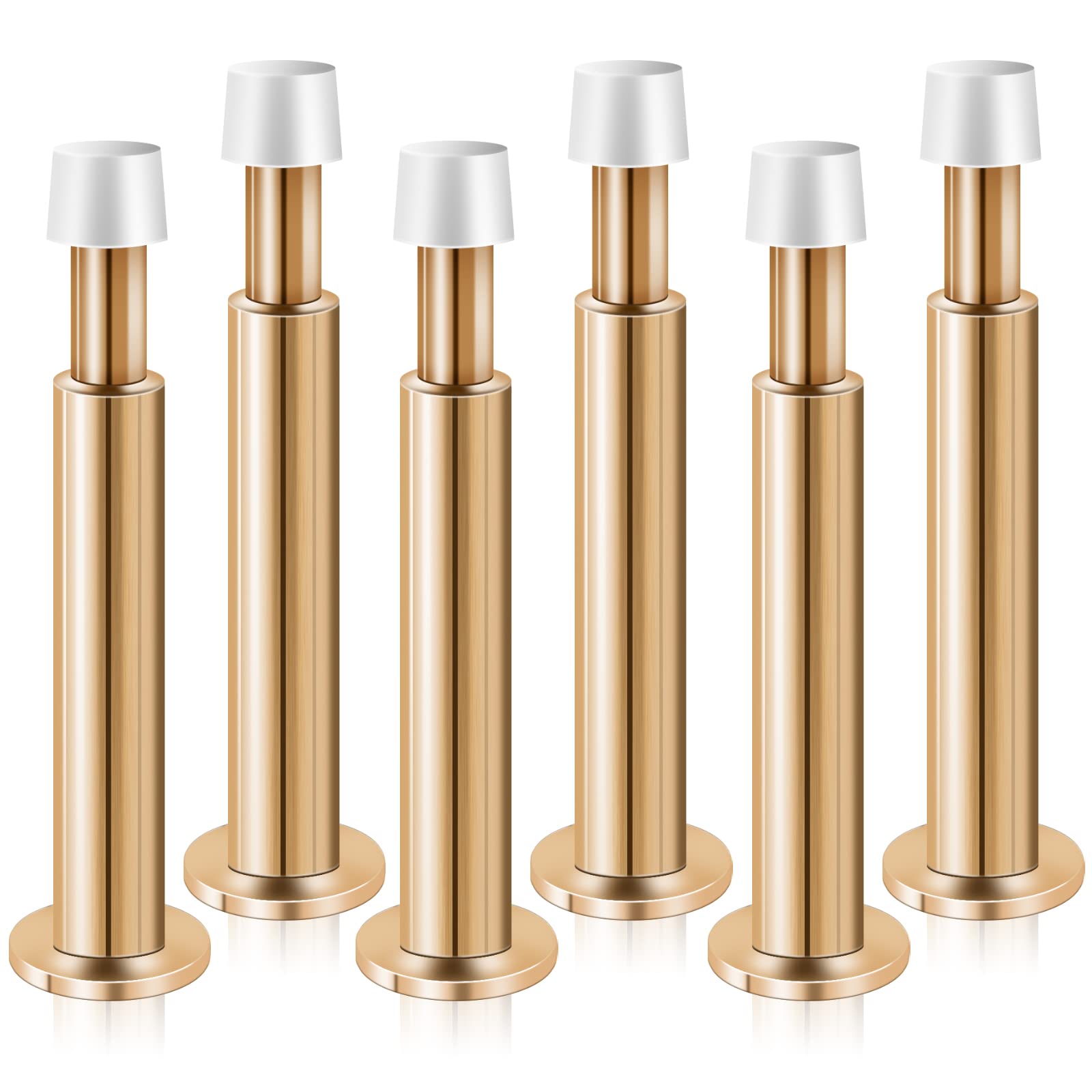 KOLAKO Door Stoppers, 6 Pack Door Stops Wall Mounted Indoors Tall Metal Doorstops Heavy Door Holders with Rumber Bumper Buffer, Wall Protector, Decorative Long Door Stops for Skirtings, Rose Gold