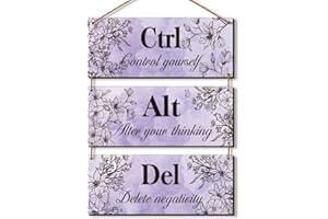 ZINYAZHE 3 Pieces Purple Wall Decor Purple Bathroom Decor Farmhouse Wooden Wall Art Inspirational Office Wall Decor with Positive Quotes Ctrl Alt Del for Girl Women Purple Room Bedroom Living Room (purple)