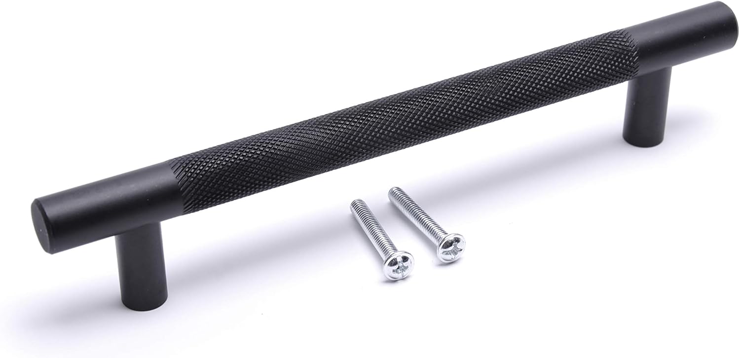 BSM Marketing Black Knurled T Bar Modern Kitchen Cupboard Cabinet Drawer Bar Door Handle Knob Matt Finish (10, 256mm) - Image 3