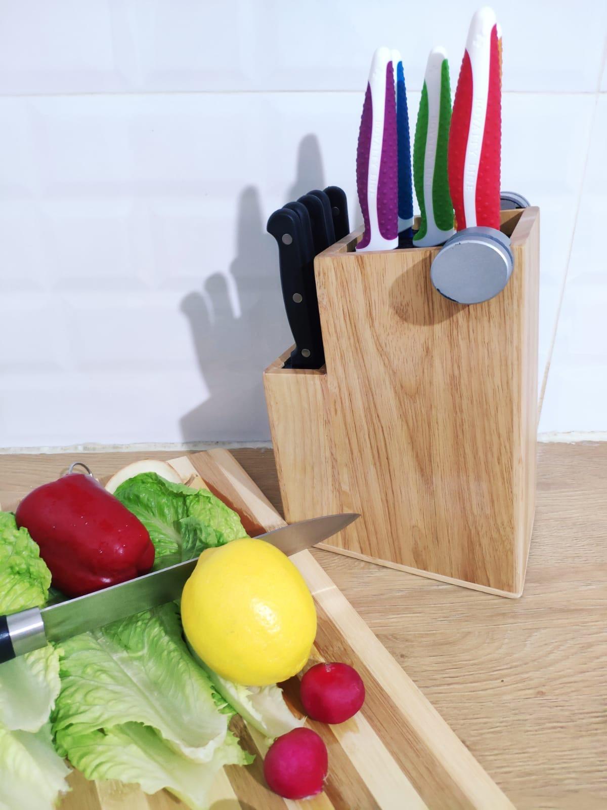 Bamboo Universal Knife Block Knife Holder with 2 BuiltIn Knife