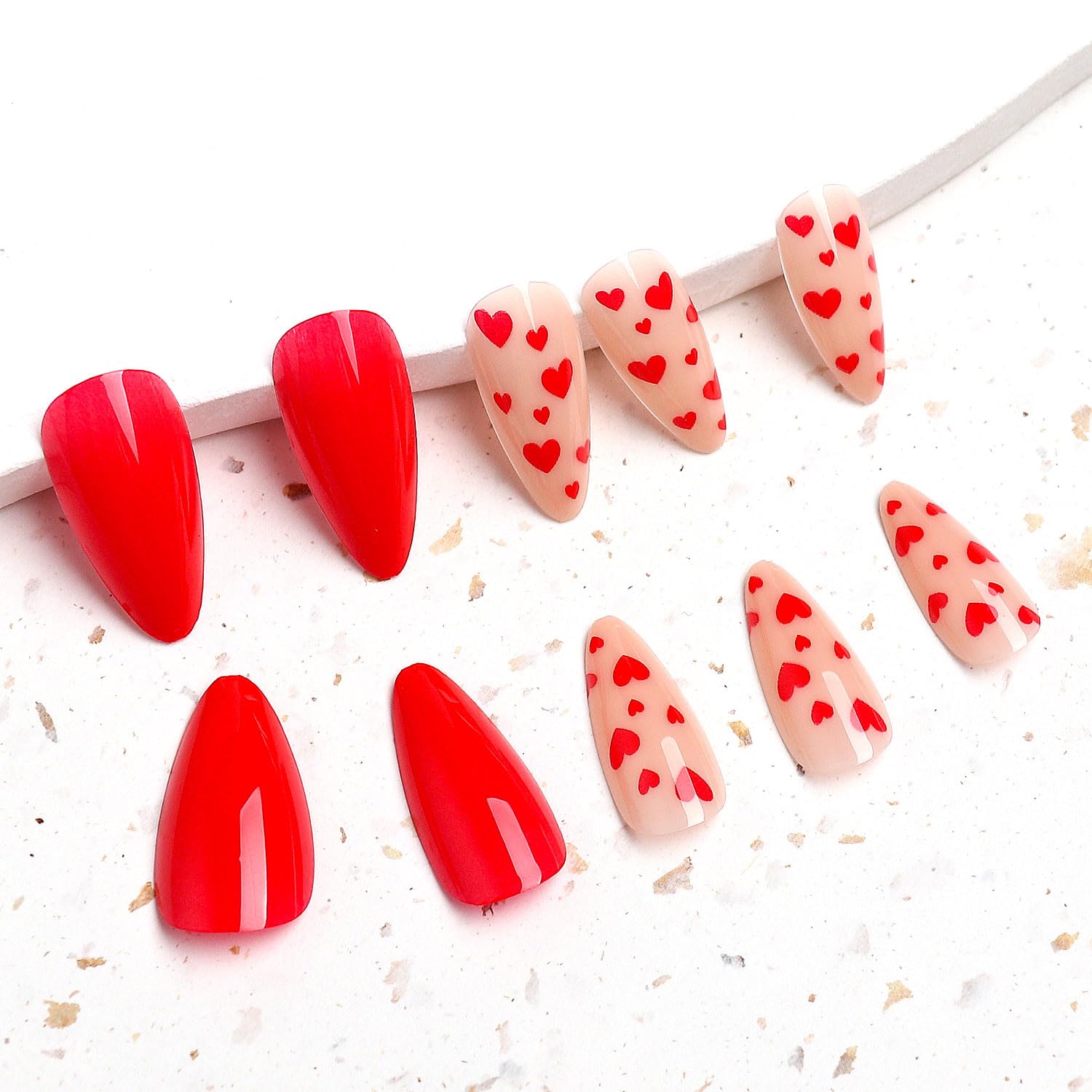 Valentine's Day Press On Nails Almond Medium, 24Pcs Valentine's Day Fake Nails Red Heart Full Cover Glossy Stick On Nails Valentines Day Nail Accessories for Women Girls (Red Heart Almond) - Image 4