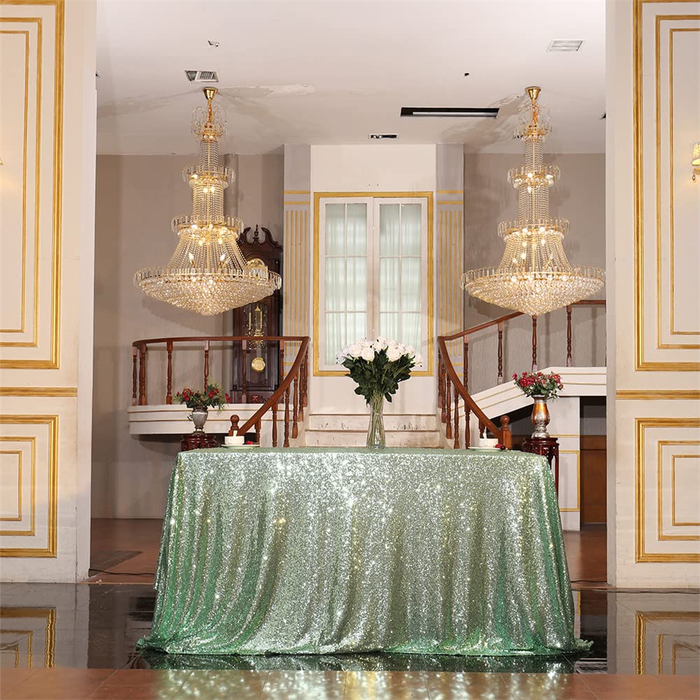 Eternal Beauty Mint Green Sequin Tablecloth 60 x 120-Inch Sparkly Overlay Rectangle Glitter Table Cover for Wedding Party Birthday Decoration