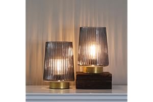 LUSHARBOR Battery Powered Lamp with Timer, Table Lamps Battery Operated, Cordless Small Battery Lamp with LED Bulb, Decorative Bedside Lamp for Living Room Grey2Pack