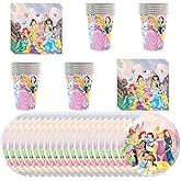 60 PCS Princess Tableware Sets Includes 20 PCS Paper Plates 20 PCS Napkins 20PCS Cups for Party Decorations
