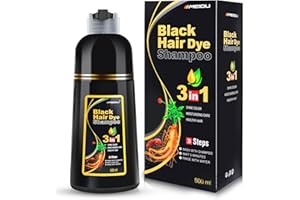 IIIMEIDU Black Hair Dye Shampoo 3 in 1 for Gray Hair, Herbal Ingredients Shampoo Black Hair Dye for Women Men, Grey Coverage Shampoo 500ml