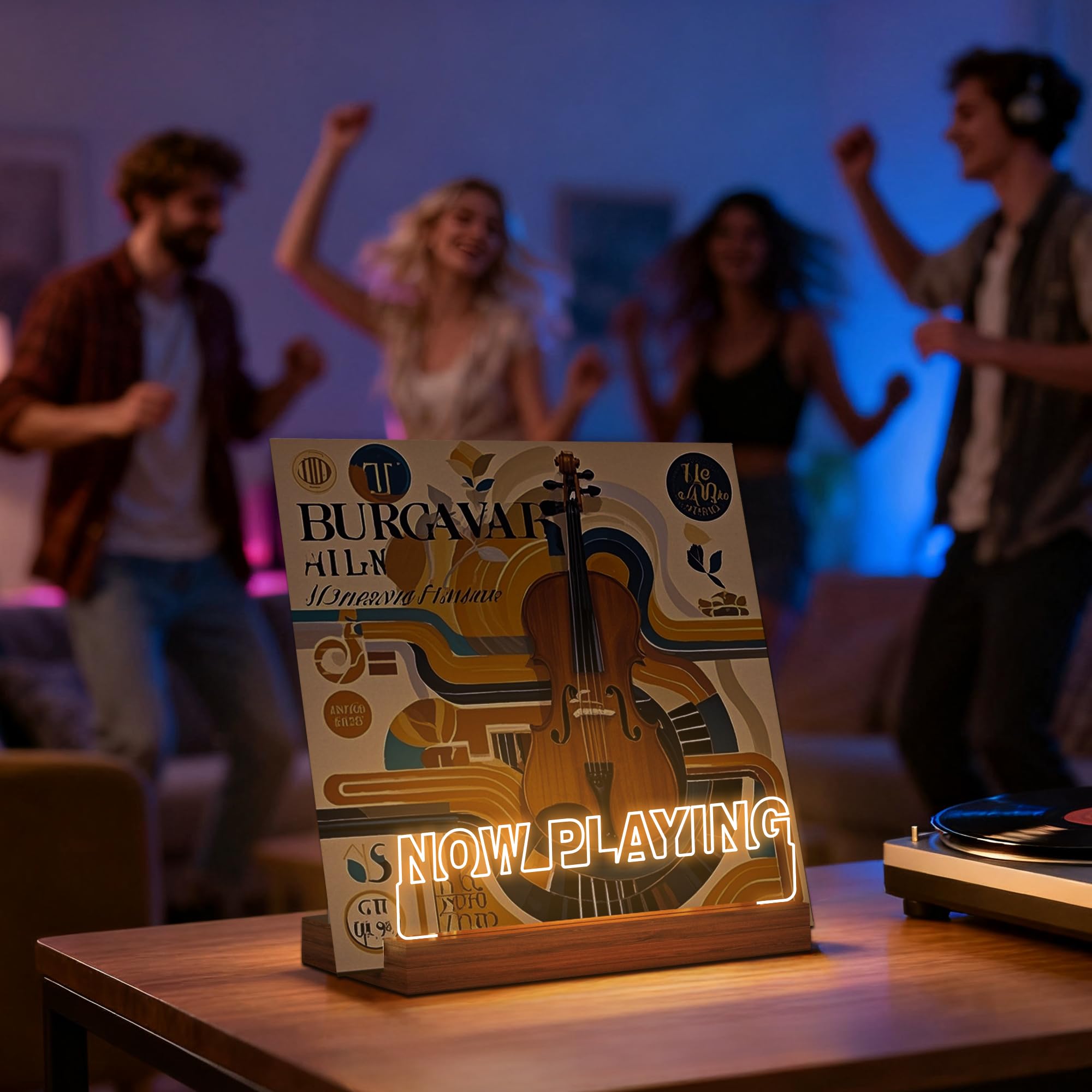 YuanDian Vinyl-Ständer, leuchtet jetzt drehender Schallplattenständer, Holz-Acryl-Halter für Vinylalben, Aufbewahrung von Vinyl-Schallplatten, LED-Display, Aufbewahrung, Sammlungshalter 4