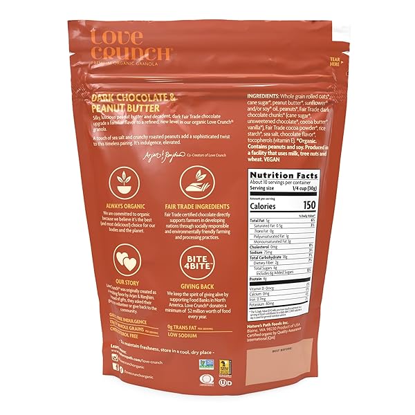 LOVE CRUNCH ORGANIC DARK CHOCOLATE & PEANUT BUTTER GRANOLA, 11.5 OZ (PACK OF 6), NON-GMO, FAIR TRADE, BY NATURE’S PATH