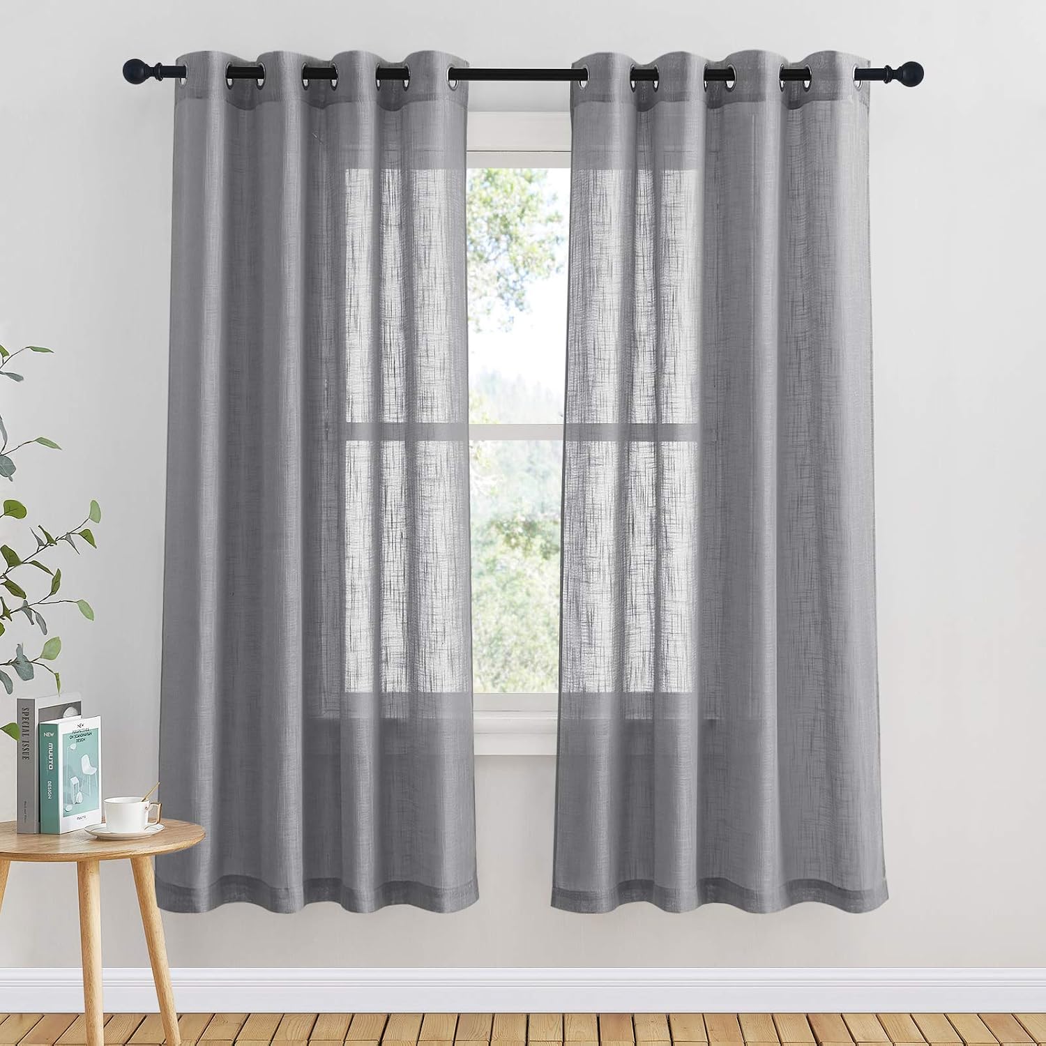 PONY DANCE Grey Sheer Curtains 63 Inch Drop