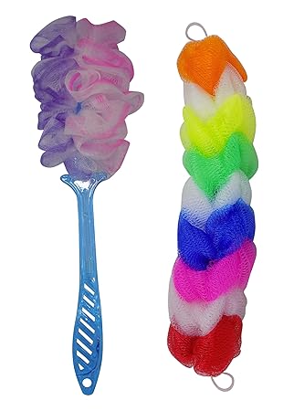 Confidence Combo of Loofah with Long Handle and Soft Back Scrubber for Bath for Men and Women, 20 g