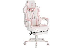 Vonesse Gaming Chair for Girls, Pink Computer Gaming Chairs for Adults, Reclining Gamer Chair with Footrest with Massage, Ergonomic Home Office Chair High Back (White/Pink)