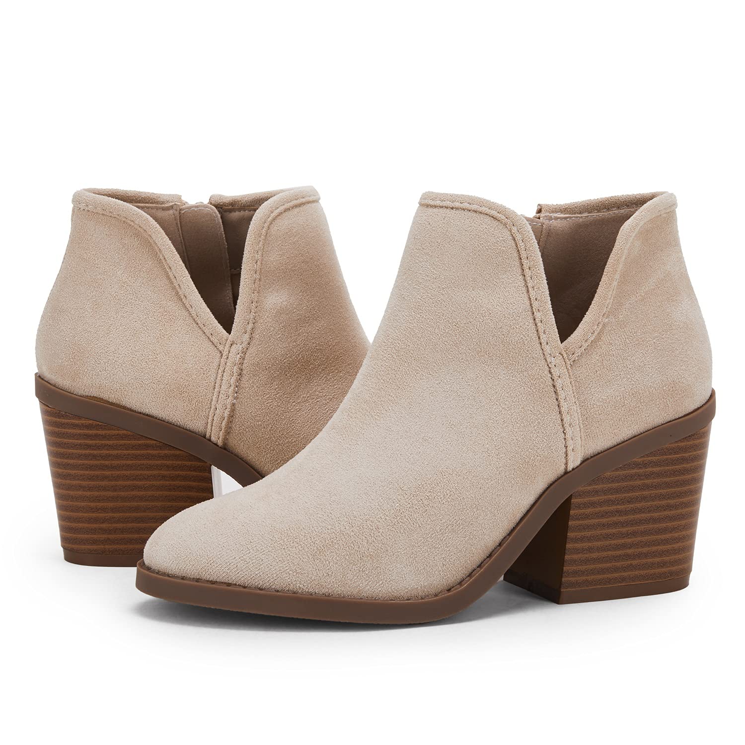 Photo 1 of PiePieBuy Womens Ankle Boots Chunky Stacked Heel Slip on Shoes Faux Suede Side Zipper Casual Western Booties