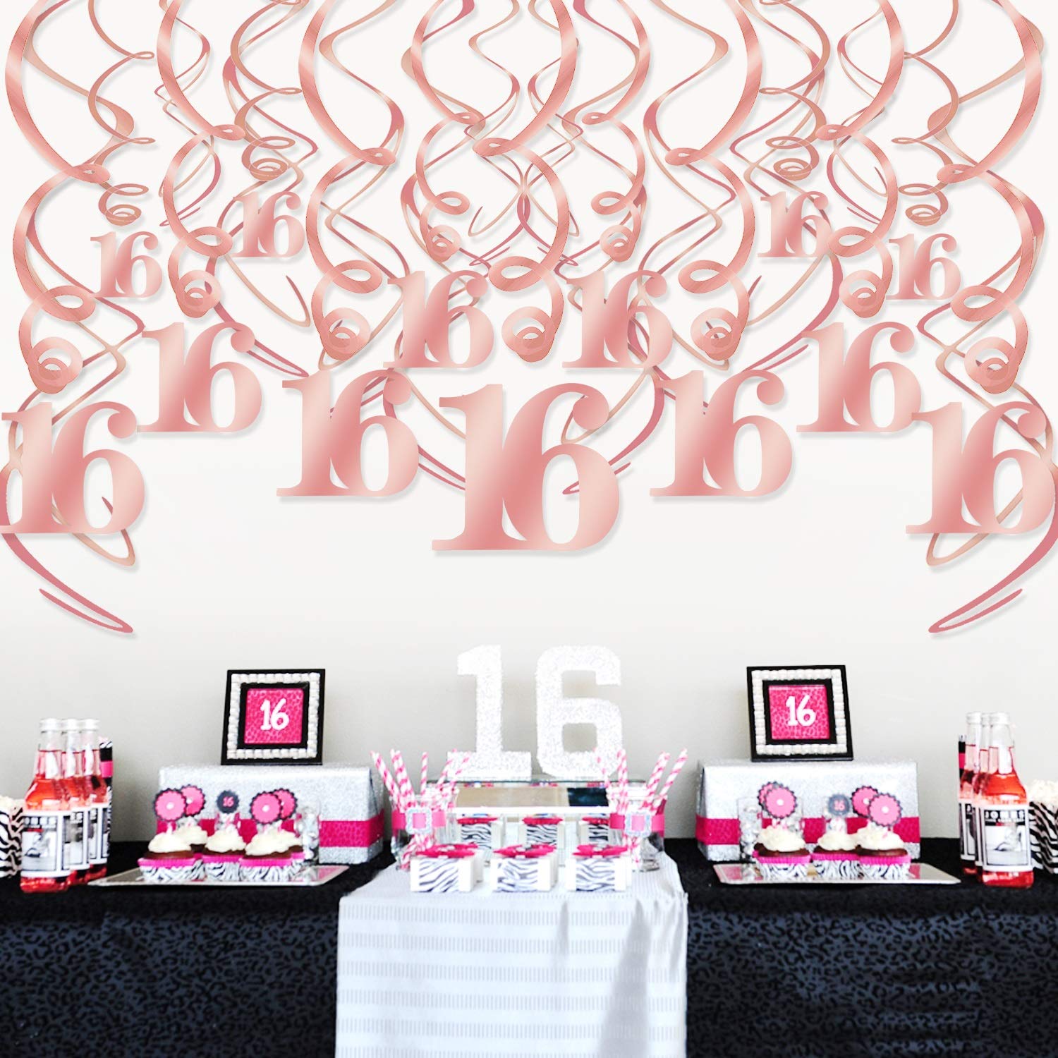 Or Rose 16 Anniversaire Hanging Swirl Decorations Guirlande Joyeux Anniversaire Happy Birthday 16e Table Confettis Howaf Or Rose 16 Ans Anniversaire Decorations Pour Filles Adolescent Confettis Decorations